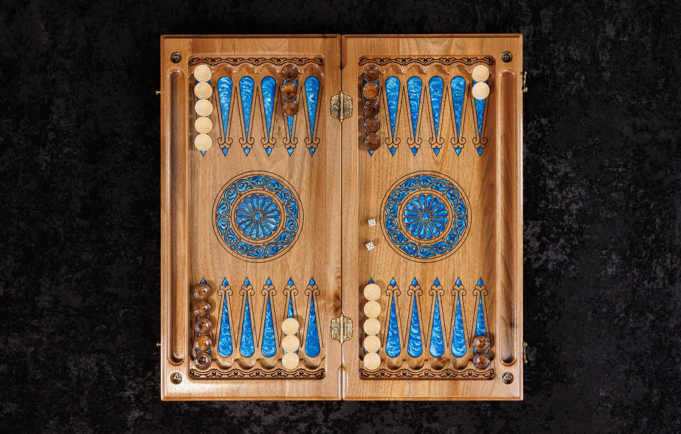 Tree of Life Chess–Backgammon Board with Epoxy Resin – 60 cm | 23.6" Handmade Wooden Game Set
