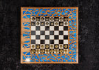 Tree of Life Chess Epoxy Resin chess and backgammon set - close-up of hand-carved chess pieces