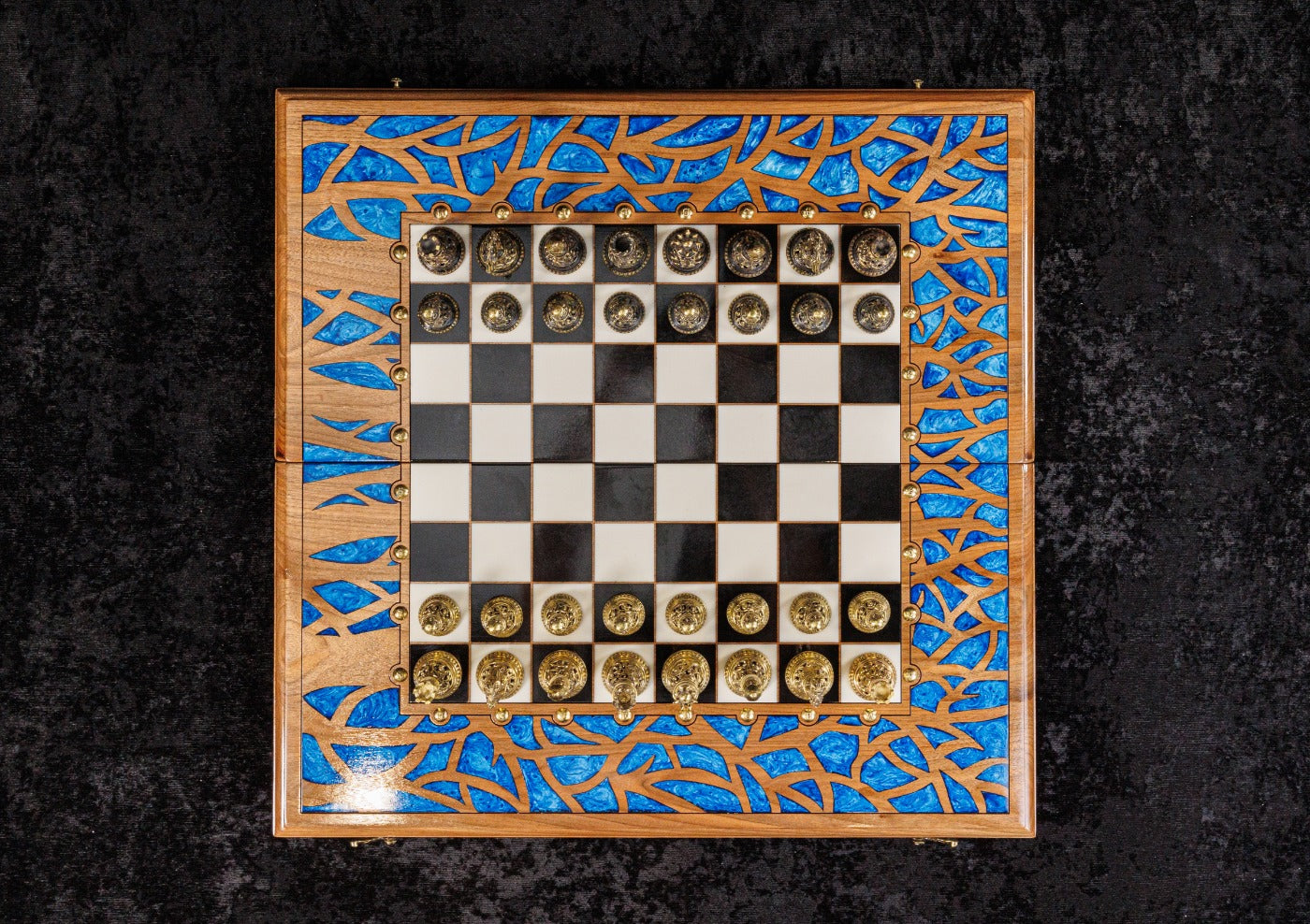 Tree of Life Chess–Backgammon Board with Epoxy Resin – 60 cm | 23.6" Handmade Wooden Game Set