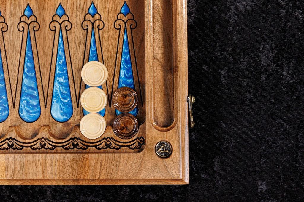 Tree of Life Chess–Backgammon Board with Epoxy Resin – 60 cm | 23.6" Handmade Wooden Game Set