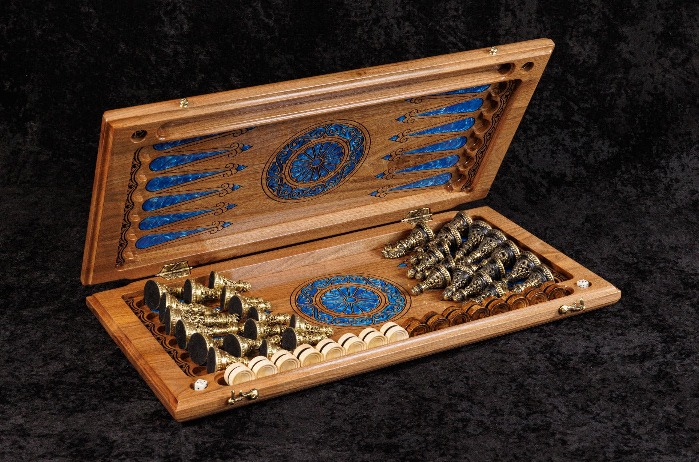 Tree of Life Chess–Backgammon Board with Epoxy Resin – 60 cm | 23.6" Handmade Wooden Game Set