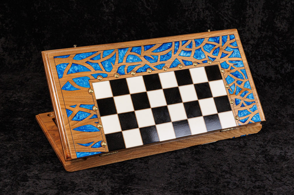 Tree of Life Chess–Backgammon Board with Epoxy Resin – 60 cm | 23.6" Handmade Wooden Game Set