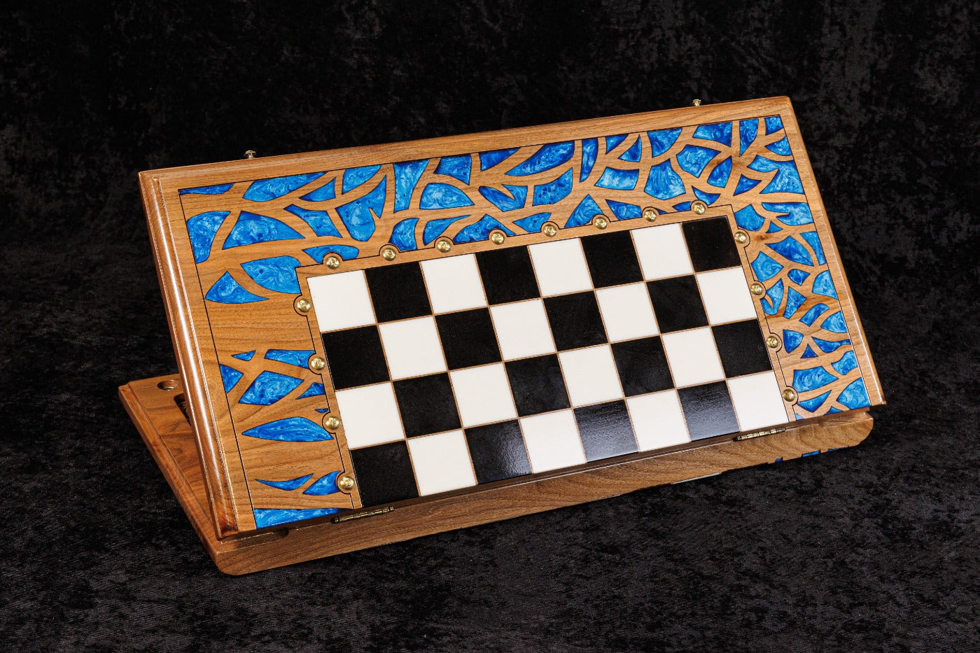 Tree of Life Chess–Backgammon Board with Epoxy Resin – 60 cm | 23.6" Handmade Wooden Game Set