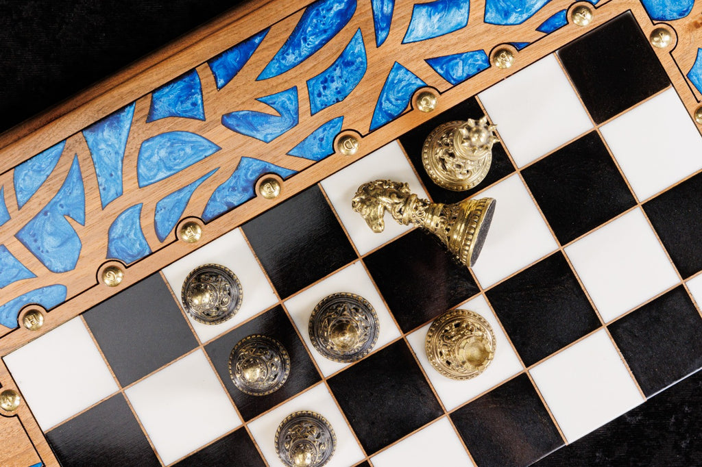 Tree of Life Chess–Backgammon Board with Epoxy Resin – 60 cm | 23.6" Handmade Wooden Game Set