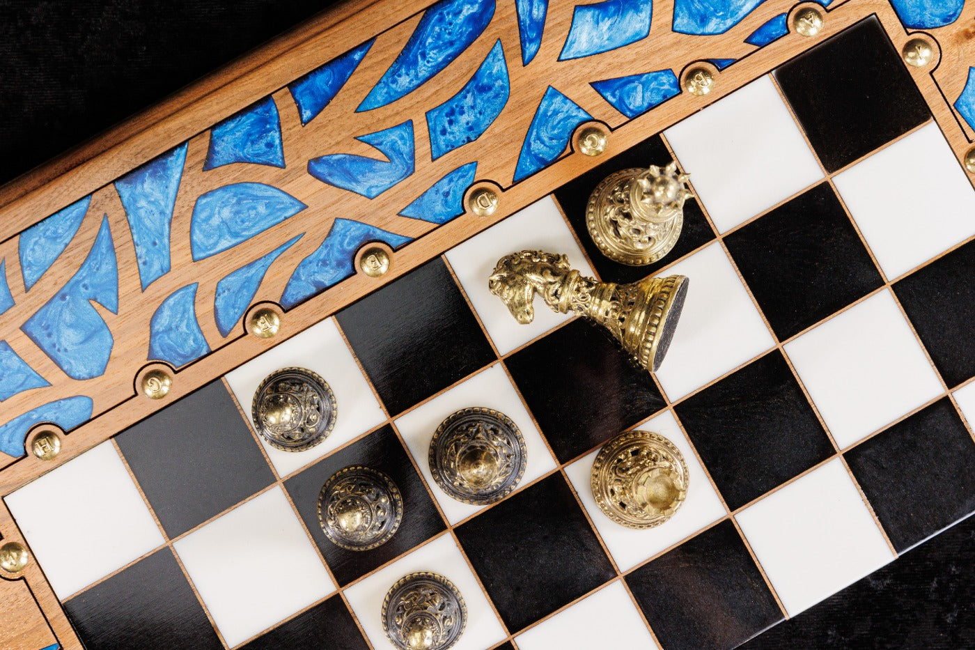 Tree of Life Chess–Backgammon Board with Epoxy Resin – 60 cm | 23.6" Handmade Wooden Game Set