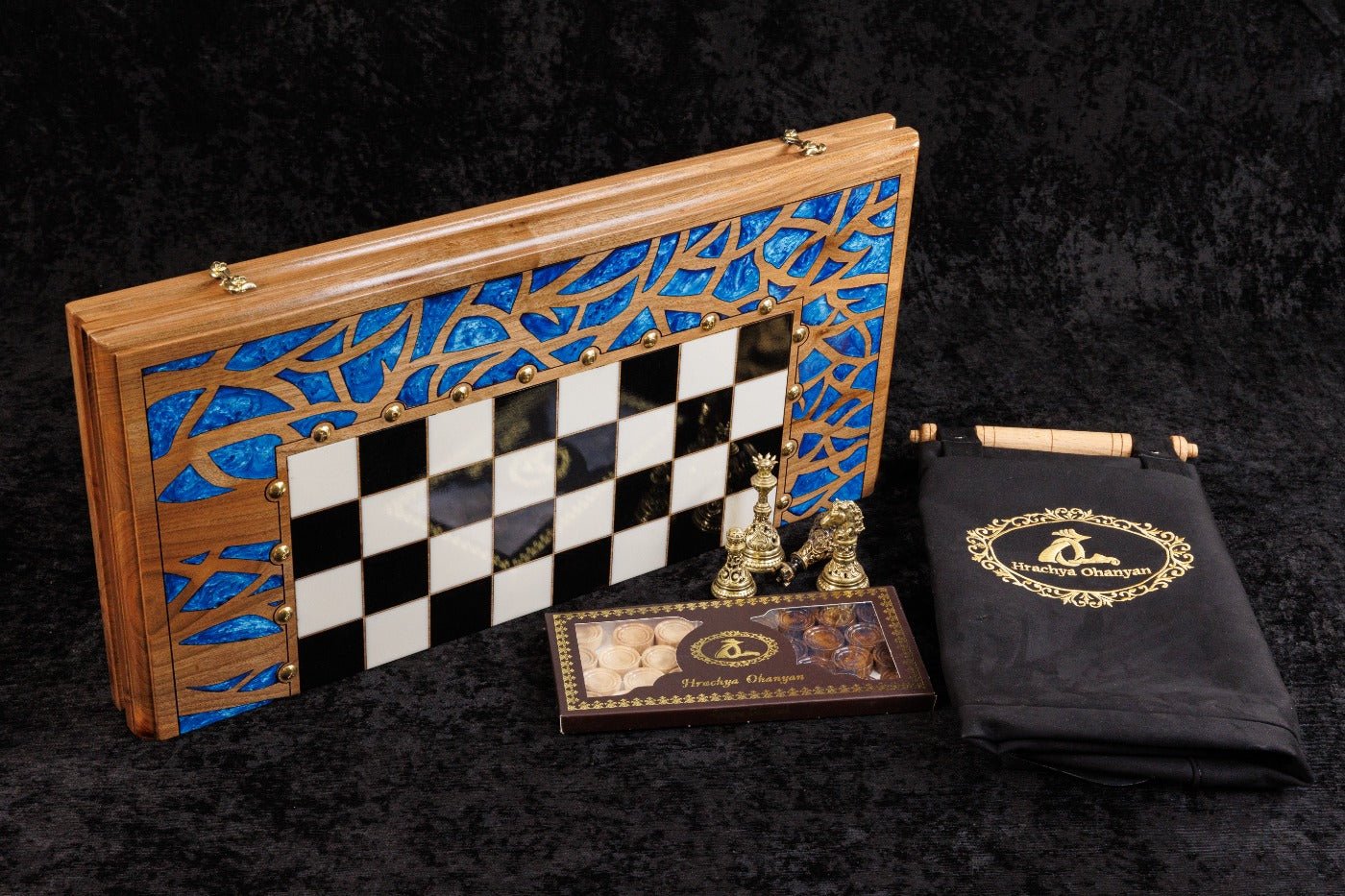 Lebensbaum Schach-Backgammon-Brett mit Epoxidharz – 60 cm | 23.6" Handgefertigtes Holzspielset