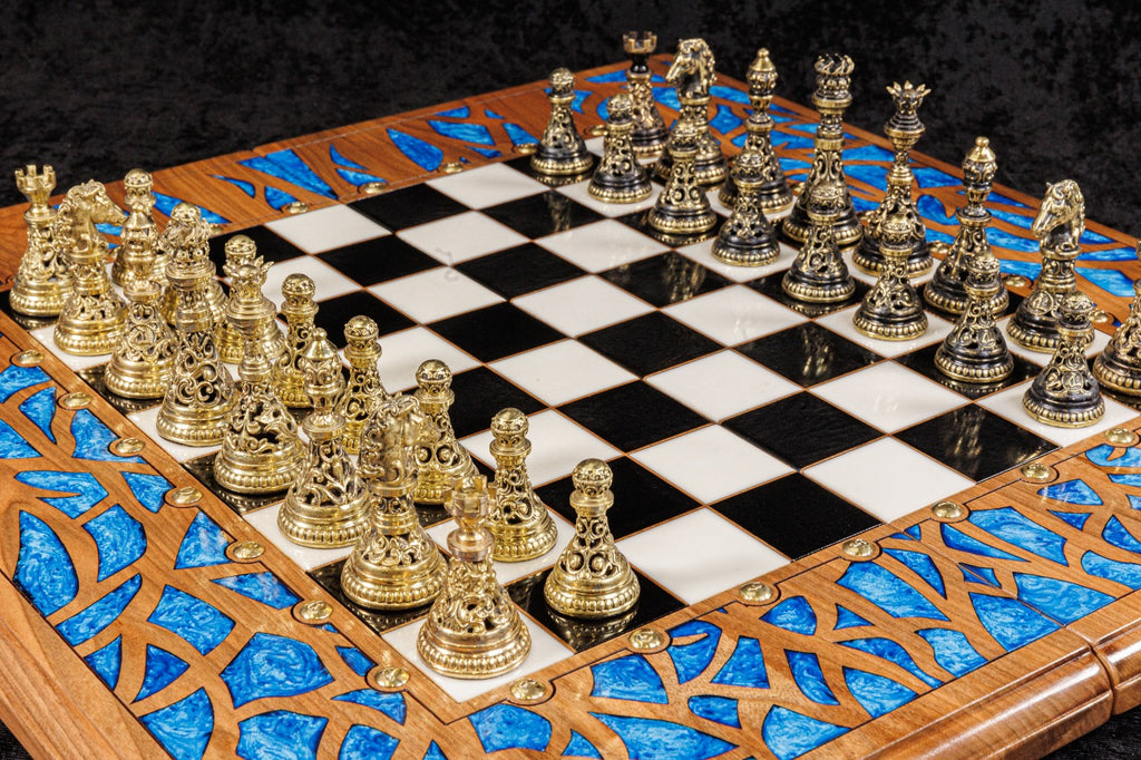 Wooden 2-in-1 chess backgammon set featuring Tree of Life artwork and epoxy finish