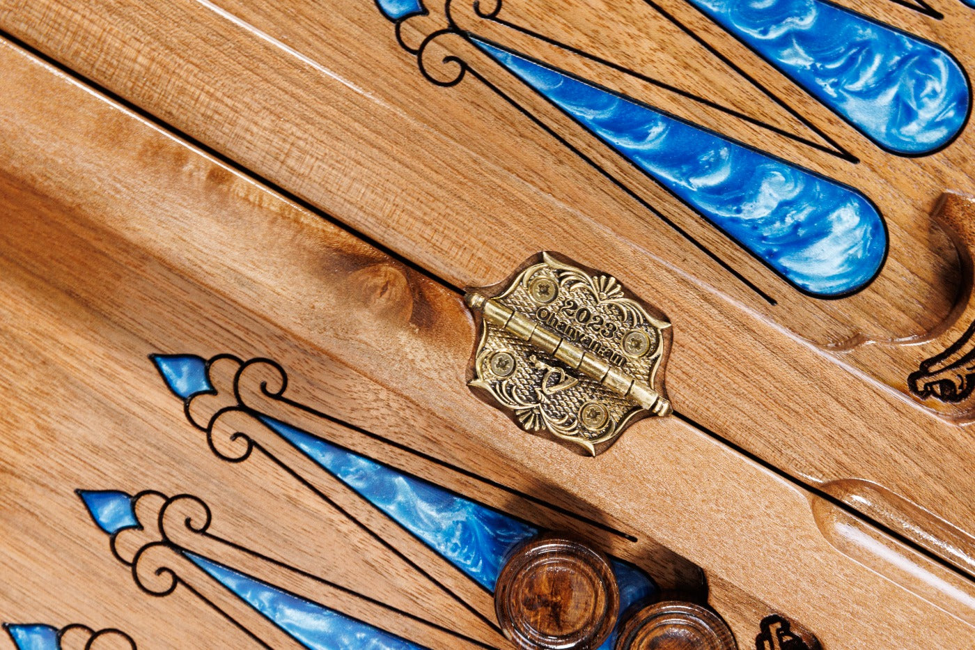 Tree of Life Chess–Backgammon Board with Epoxy Resin – 60 cm | 23.6" Handmade Wooden Game Set