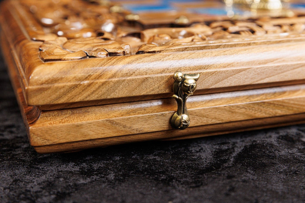 Luxury Wooden Chess Set & Backgammon With Ornament & Epoxy 60 cm | 23.6" - Unumperfectus