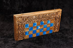 Ornament Epoxy chess and backgammon set - close-up of hand-carved chess pieces