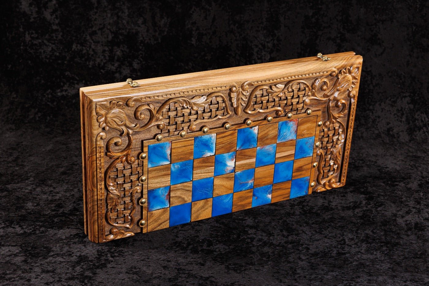 Luxury Wooden Chess Set & Backgammon With Ornament & Epoxy 60 cm | 23.6" - Unumperfectus
