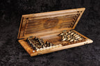 Ornament Epoxy chess and backgammon set - chess pieces set up for play