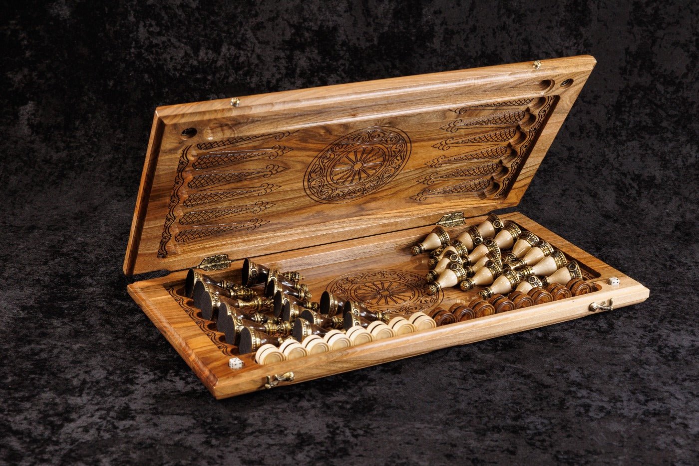 Luxury Wooden Chess Set & Backgammon With Ornament & Epoxy 60 cm | 23.6" - Unumperfectus