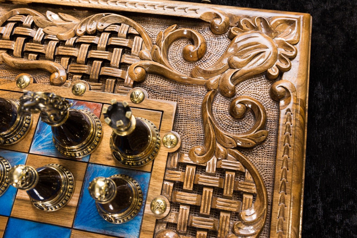 Luxury Wooden Chess Set & Backgammon With Ornament & Epoxy 60 cm | 23.6" - Unumperfectus