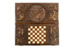 Eagle Classic backgammon board - playing pieces and dice arranged on the board
