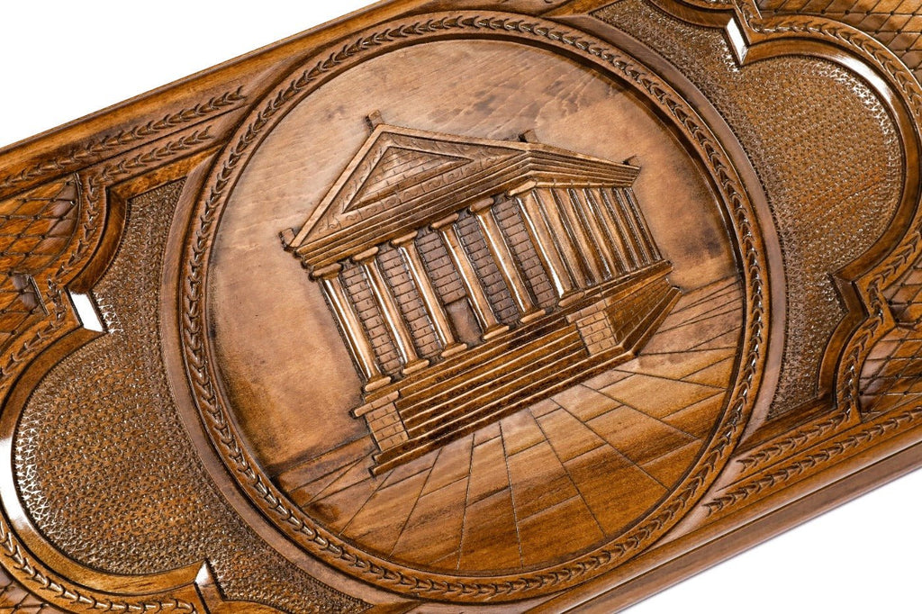 Luxury Armenian backgammon board inspired by Garni and Geghard architecture