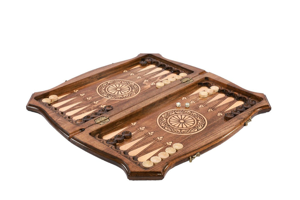 Luxury Armenian wooden chess set with contour outline design
