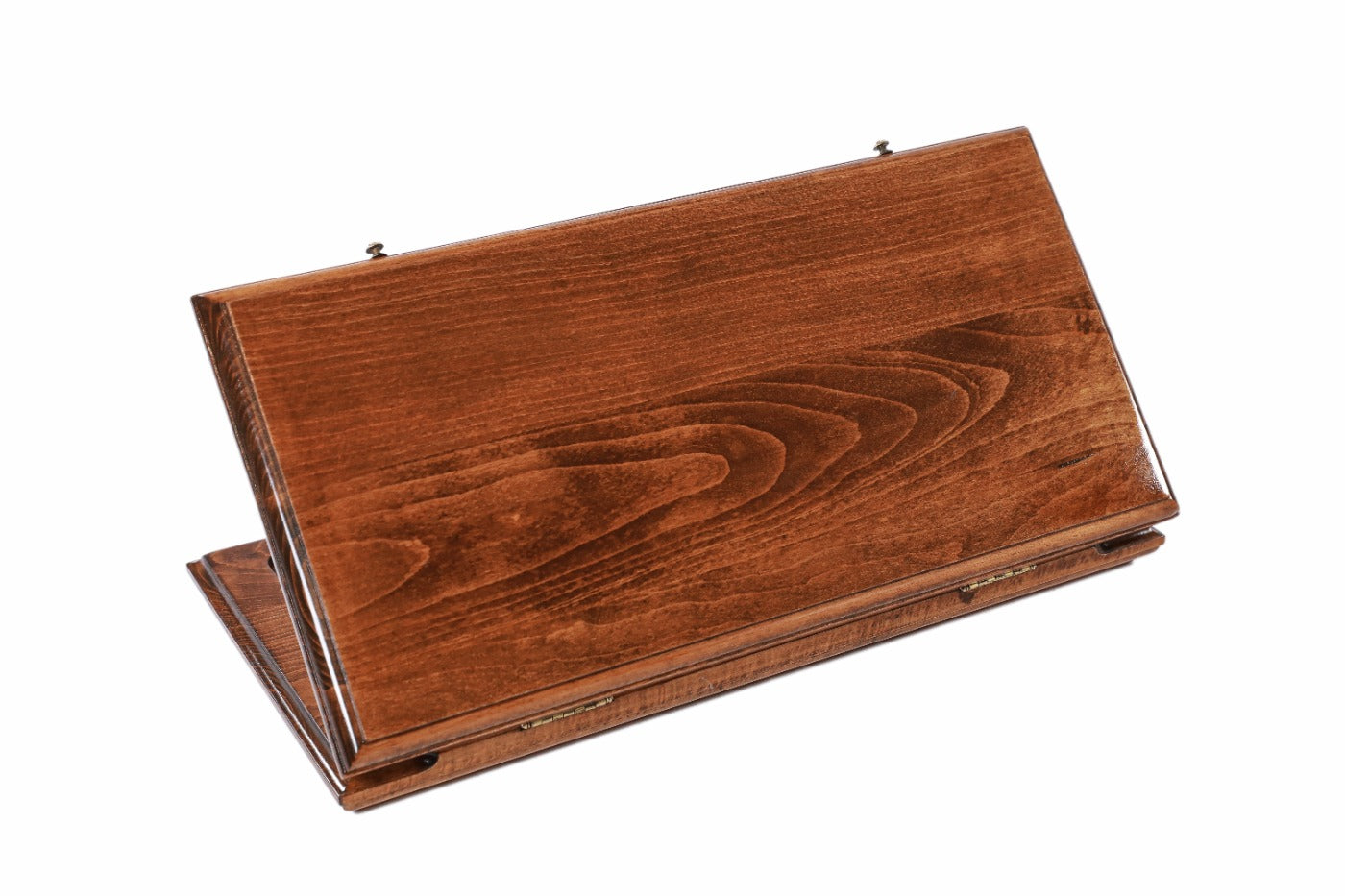 A frontal shot of the closed Classic wooden backgammon board showcasing the smooth, natural wood grain finish.