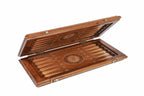 Classic Traditional backgammon board - close-up of the carved design