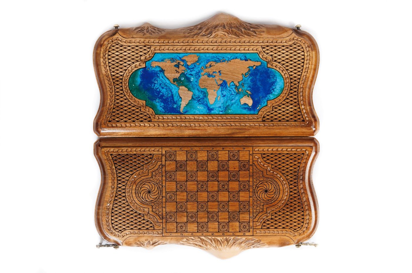 Backgammon Board - World Map Epoxy With Mount Ararat - Unumperfectus