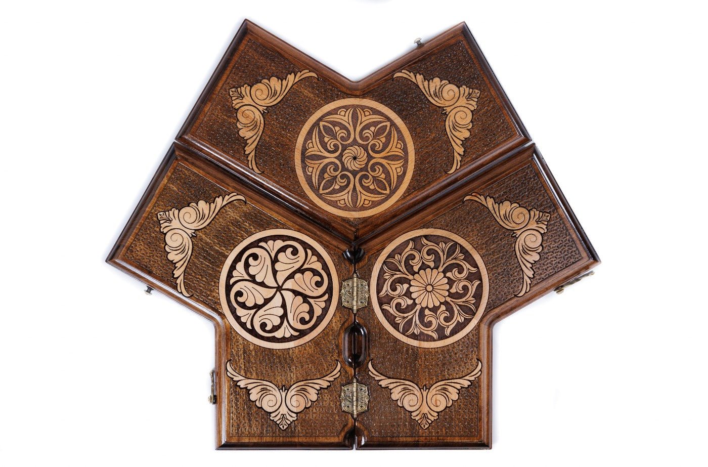 Three player wooden backgammon board unique design
