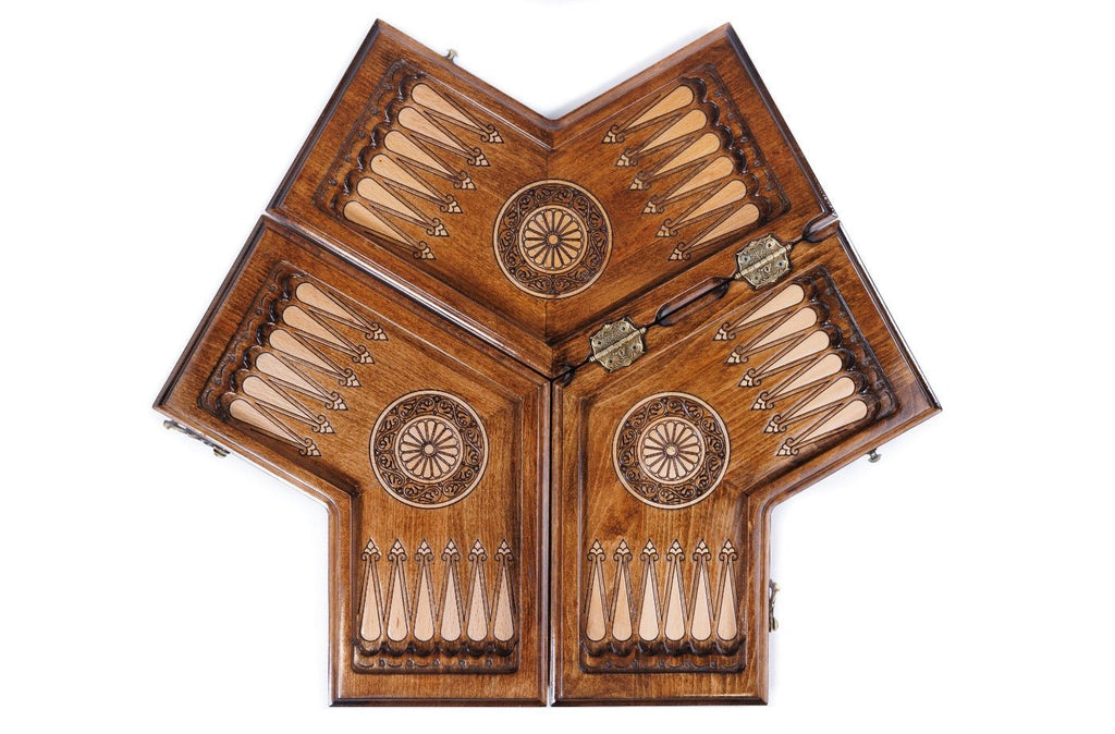 Backgammon board for three players handcrafted wood style
