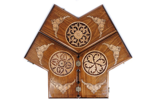 Armenian backgammon set for three players, 15.7" / 40 cm - top-down view of the three playing sectors