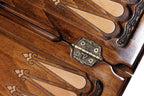 Three Player Triple Field Edition backgammon board - hand-carved detail shot