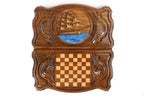 Cilician Sailing Ship backgammon board - corner detail of the board