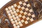 Cilician Sailing Ship backgammon board - hand-carved detail shot