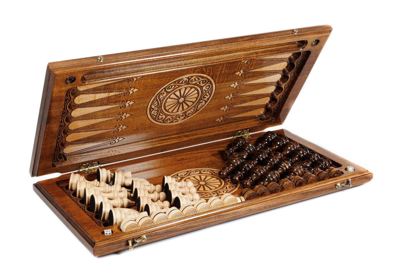 Wooden Carved Chess Set & Backgammon Board  —  23.6" | 60 cm - Unumperfectus