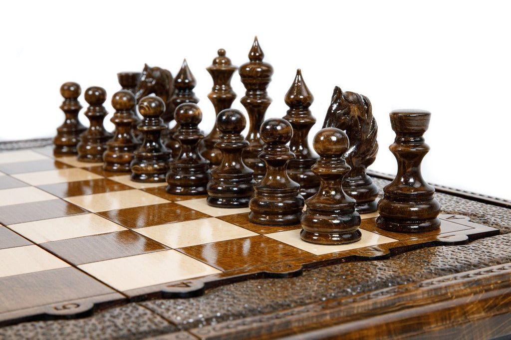 Wooden Carved Chess Set & Backgammon Board  —  23.6" | 60 cm - Unumperfectus