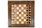Carved chess and backgammon set - chess pieces set up for play
