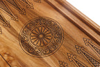 Armenian Alphabet Epoxy Resin Design backgammon board - close-up of the playing surface
