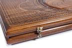 Eternity backgammon board - playing pieces and dice arranged on the board