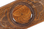 Luxury backgammon board with eternity inspired artistic wooden pattern

