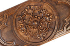 The interior view of the open Hrachya Ohanyan ornamental set highlighting the polished wood finish and precision pips.