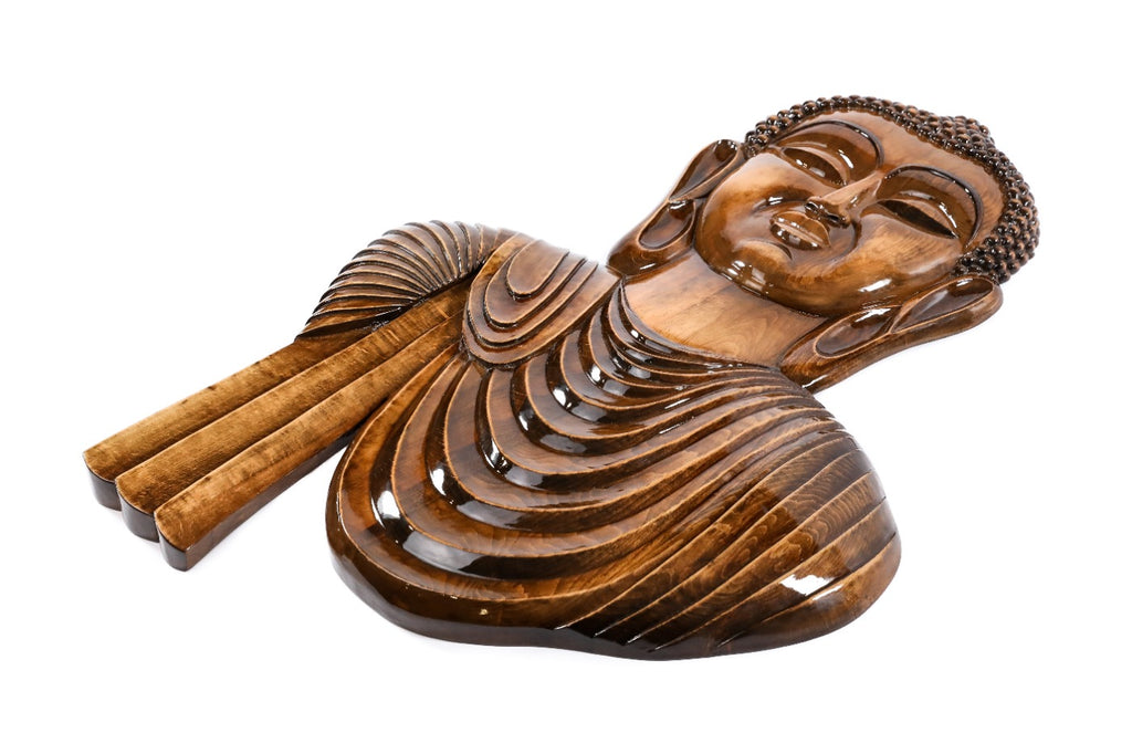 Wooden Buddha sculpture hand carved — detail view