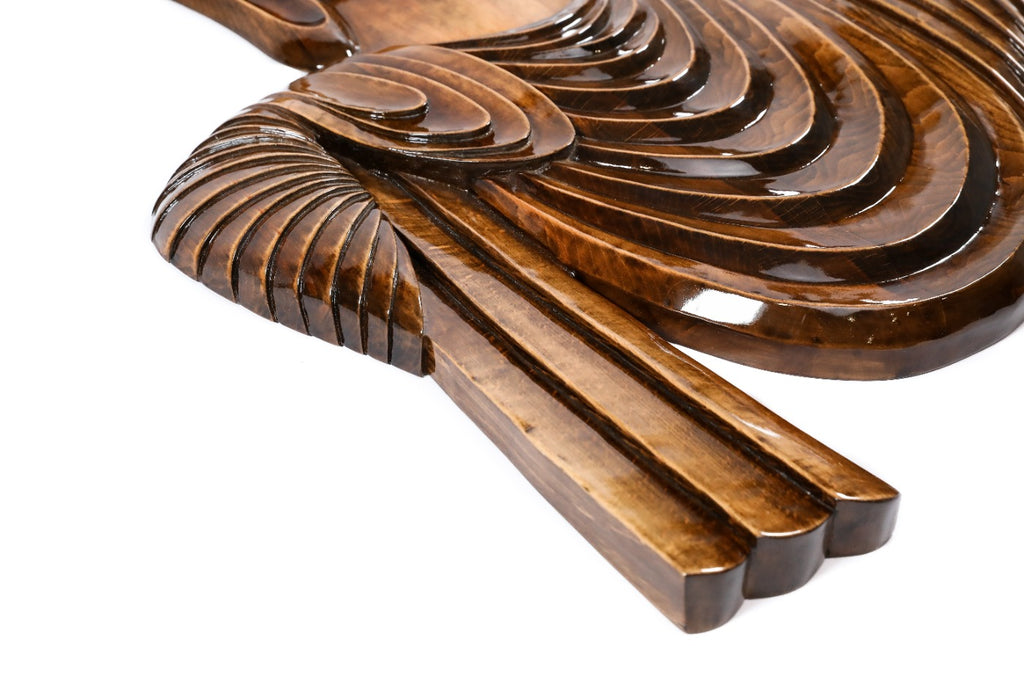 Handmade wooden Buddha wall sculpture — carving detail