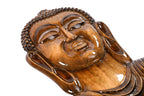 Wooden Buddha sculpture, 35.4" × 21.7" / 90 × 55 cm — full view