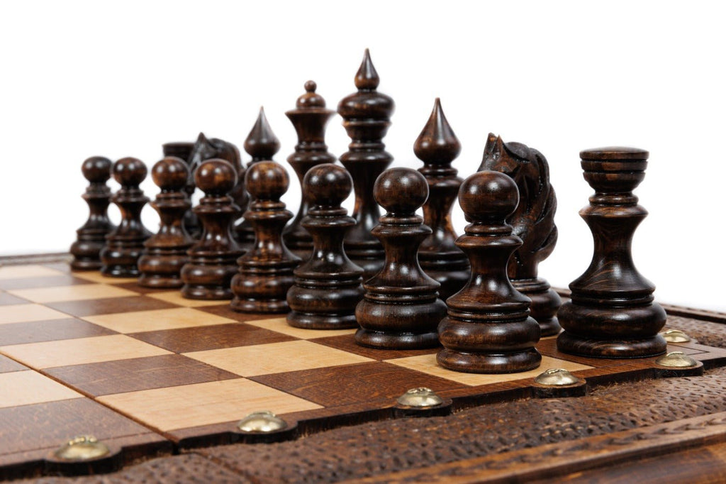 Classic Chess Set Carved with Backgammon 19.7" | 50 cm - Unumperfectus