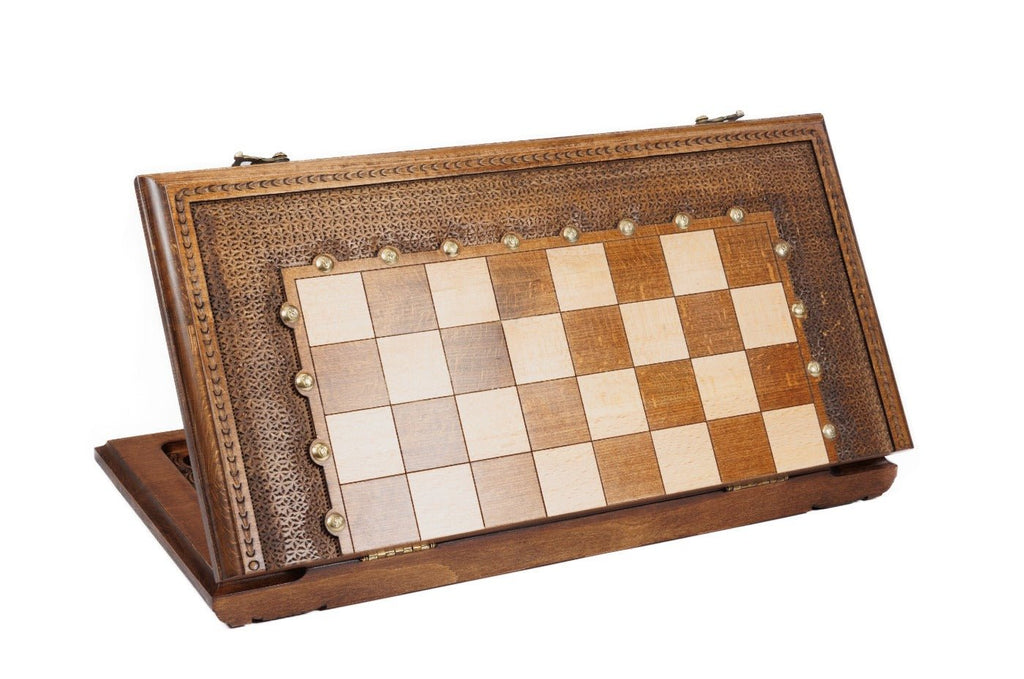 Classic Chess Set Carved with Backgammon 19.7" | 50 cm - Unumperfectus