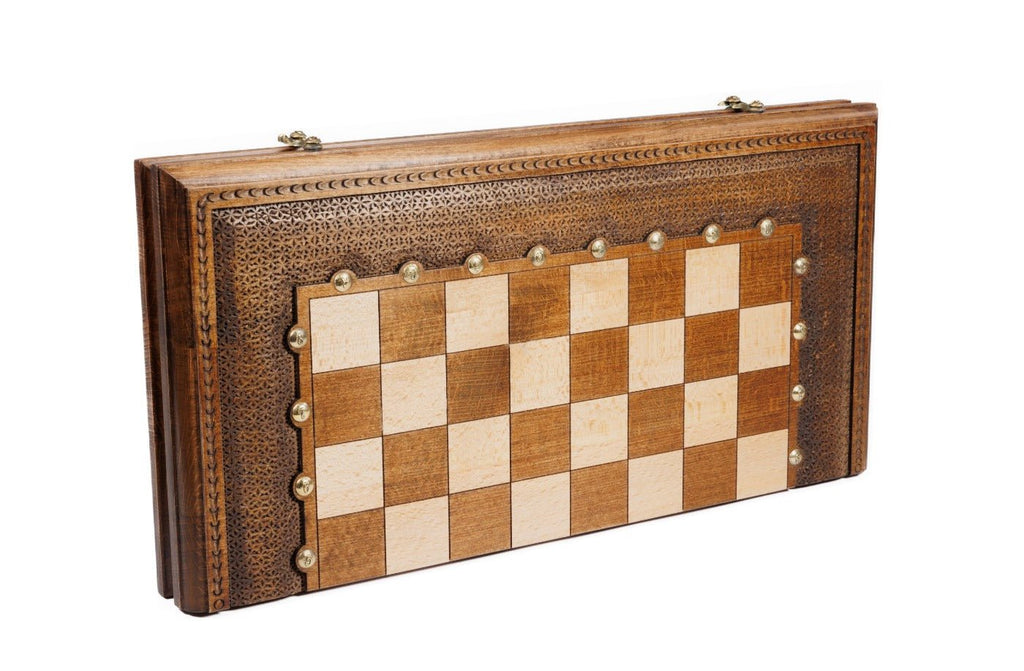 Classic Chess Set Carved with Backgammon 19.7" | 50 cm - Unumperfectus