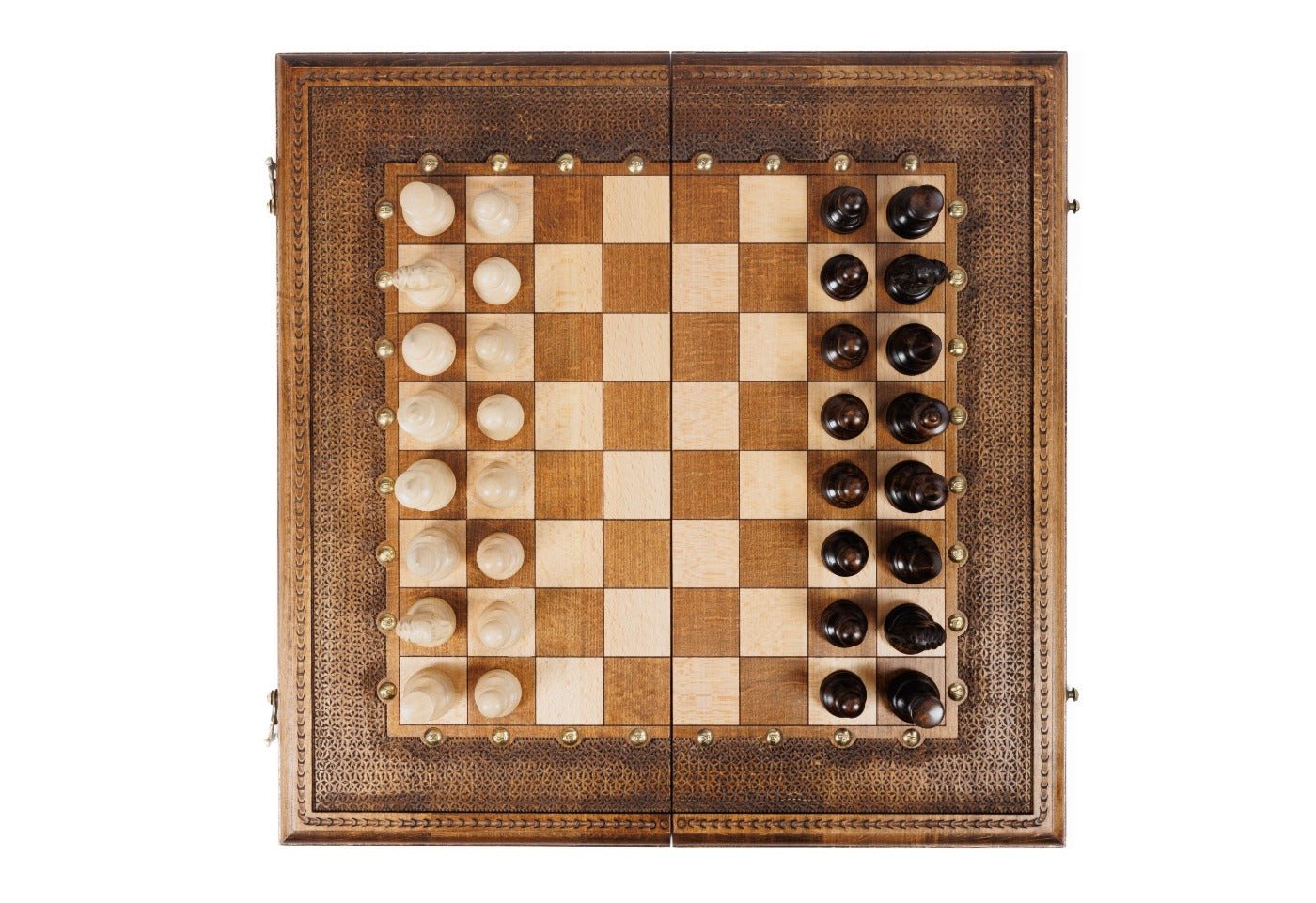 Classic Chess Set Carved with Backgammon 19.7" | 50 cm - Unumperfectus