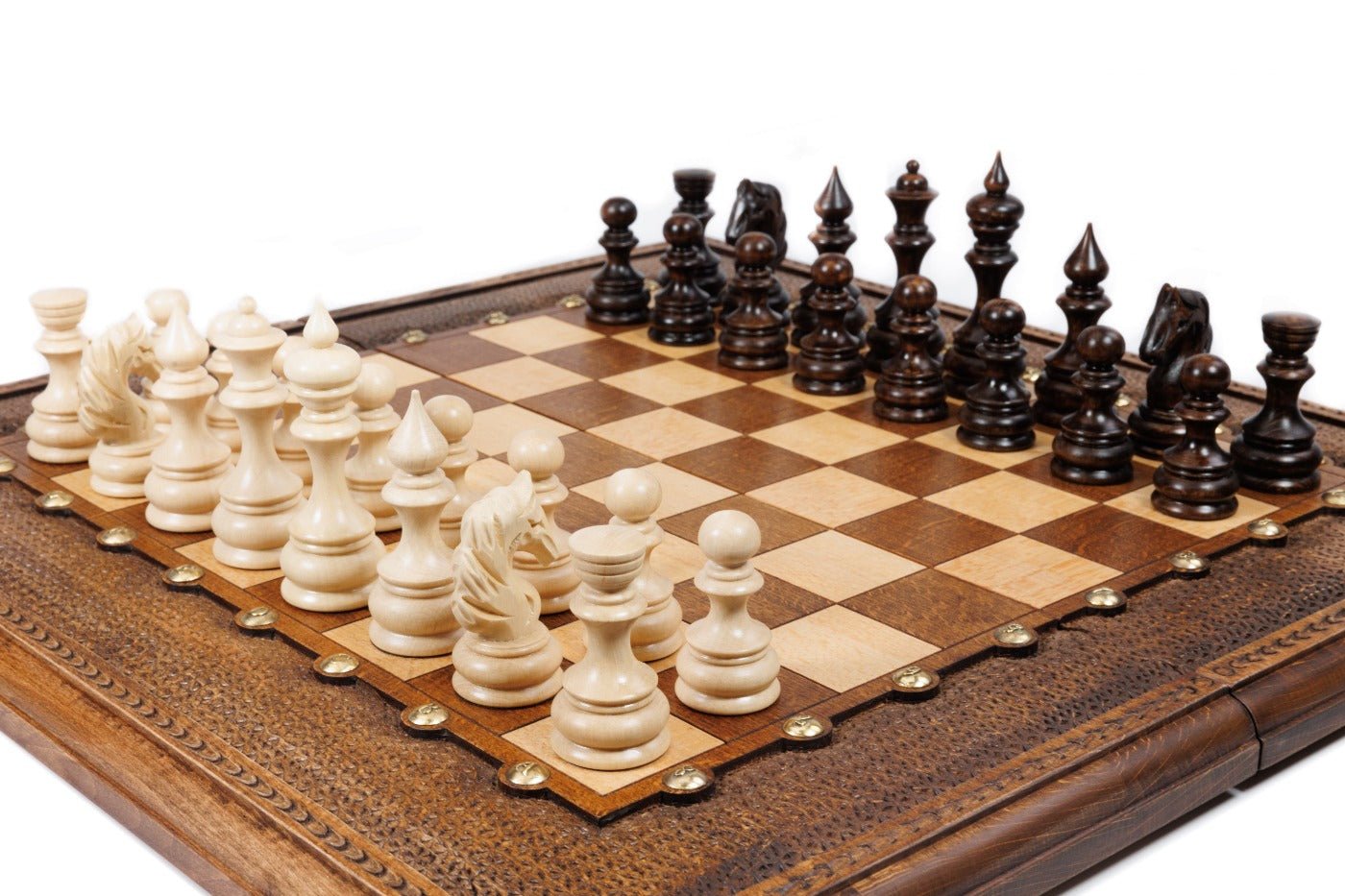 Classic Chess Set Carved with Backgammon 19.7" | 50 cm - Unumperfectus