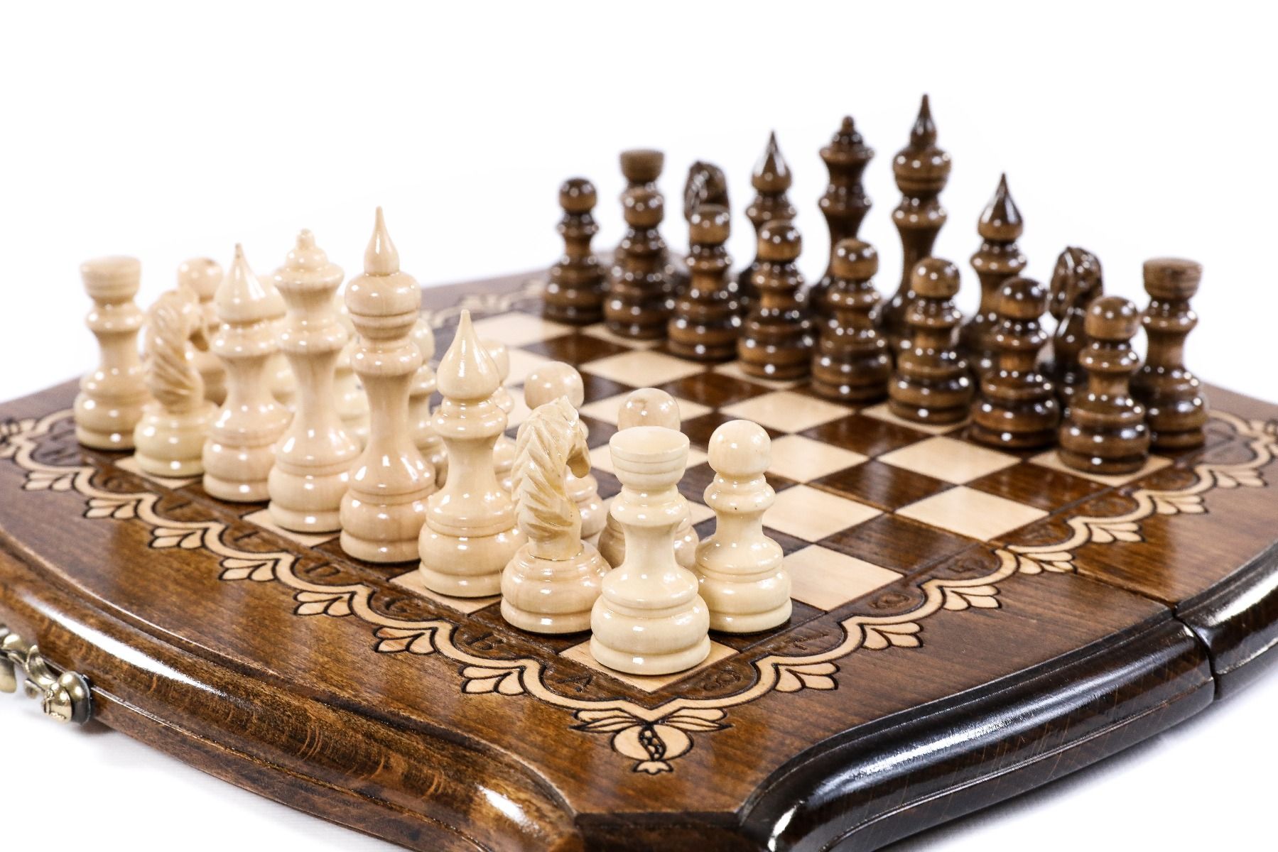 Premium luxury wooden chess board with artistic contour outline design