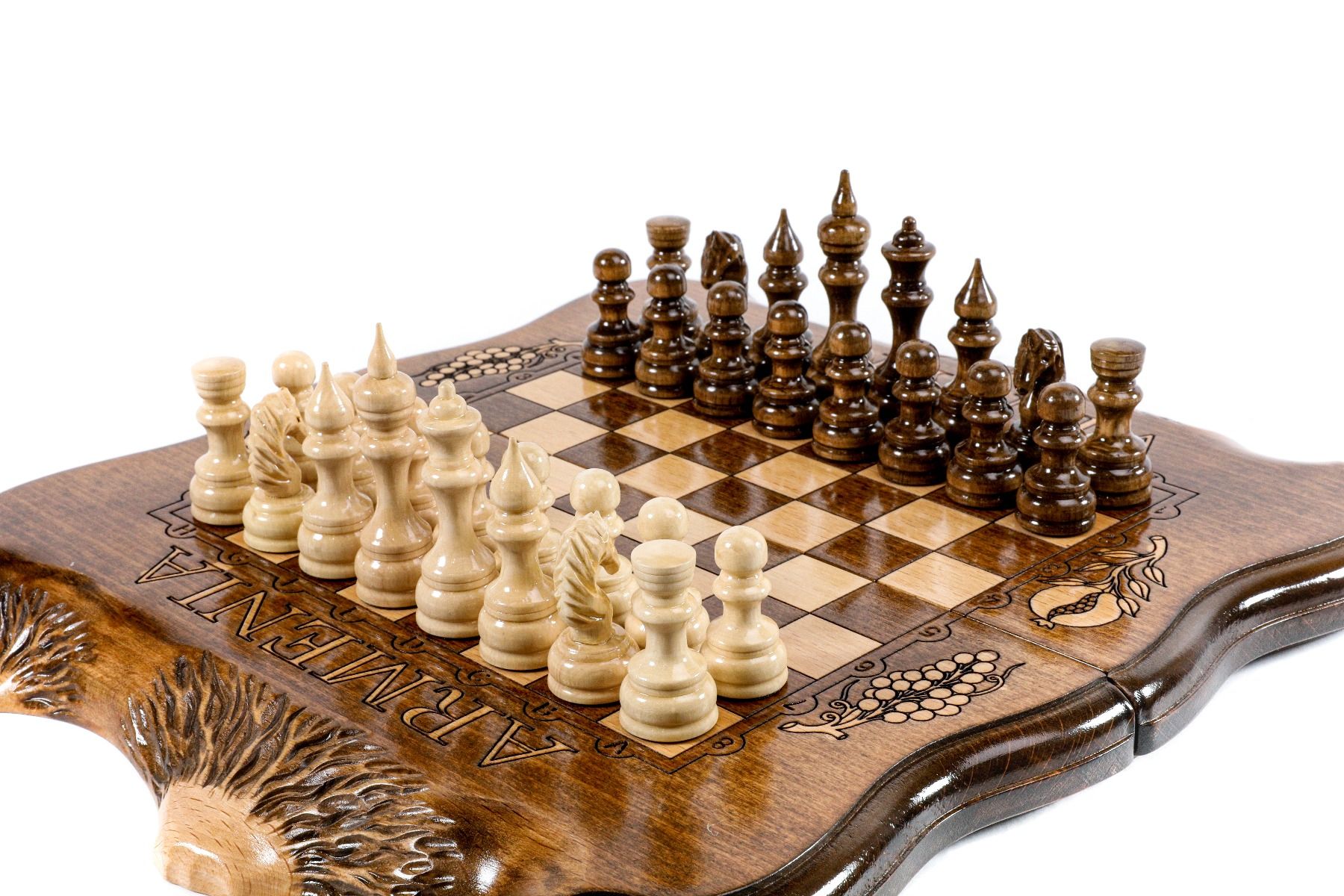 Premium luxury chess set with Armenian Mount Ararat artistic outline