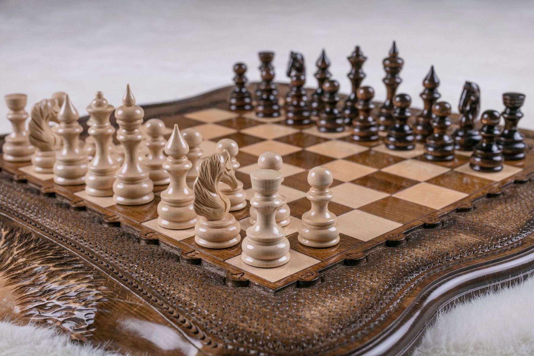 Carved Wooden Chess Set & Backgammon Board - 60 cm | 24.7" - Unumperfectus