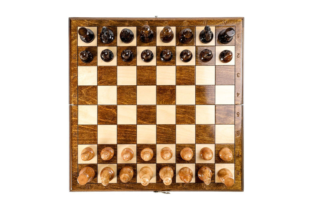 Handmade wooden chess set with classic piece design