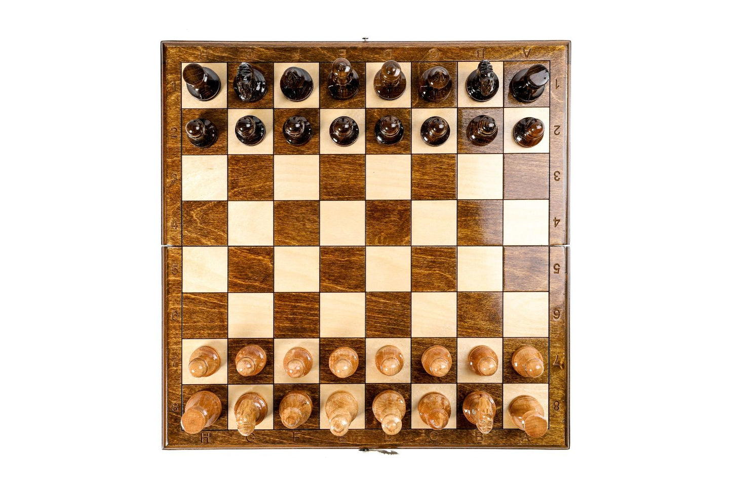Handmade wooden chess set with classic piece design